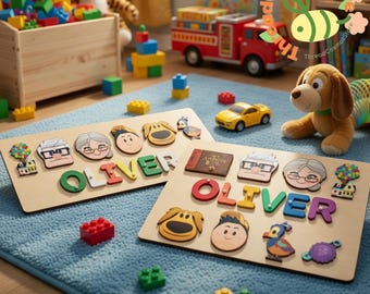 Up Movie Personalized Name Puzzle, Carl Ellie Russell Dug Wooden Puzzle, Toddler Name Puzzle, Kids Learning Toy