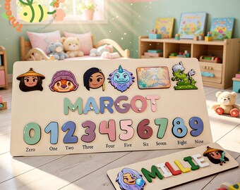 Raya Princess Name Puzzle Personalized Wooden Puzzle Custom Baby Name Sign Numbers Board Kids Montessori Toy Girl Gift