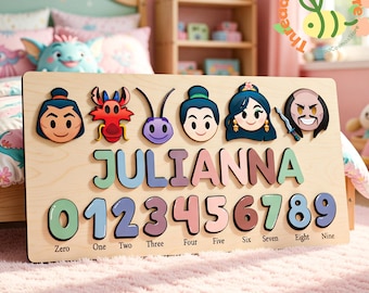 Mulan Princess Wooden Name Puzzle, Personalized Girl Name Puzzle, Custom Kids Learning Toy, Warrior Princess Birthday Gift