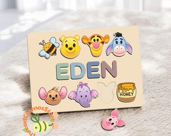 Personalized Winnie the Pooh Name Puzzle, Disney Pooh & Friends Wooden Name Board, Custom Kids Name Toy