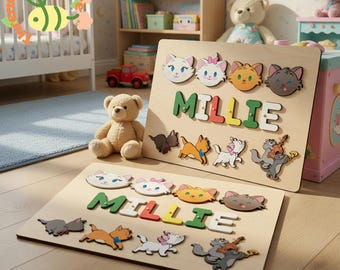 Aristocats Wooden Name Puzzle, Personalized Marie Duchess Toulouse Berlioz O’Malley Puzzle, Disney Aristocats Nursery Decor, Cat Baby Gift