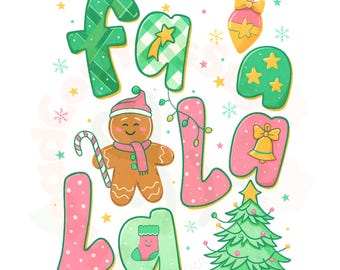 Fa La La Christmas png , Gingerbread Man PNG, Cute Christmas Letters PNG, Retro Holiday Sublimation, Instant Download PNG