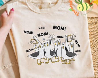 Camiseta bordada de Buscando a Nemo para mamá, divertida camiseta bordada con la gaviota "MOM MOM MOM", regalo inspirado en Pixar para el Día de la Madre.