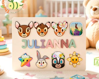 Bambi Inspired Personalized Name Puzzle, Woodland Baby Name Puzzle, Custom Wooden Toddler Toy, Nursery Decor Gift
