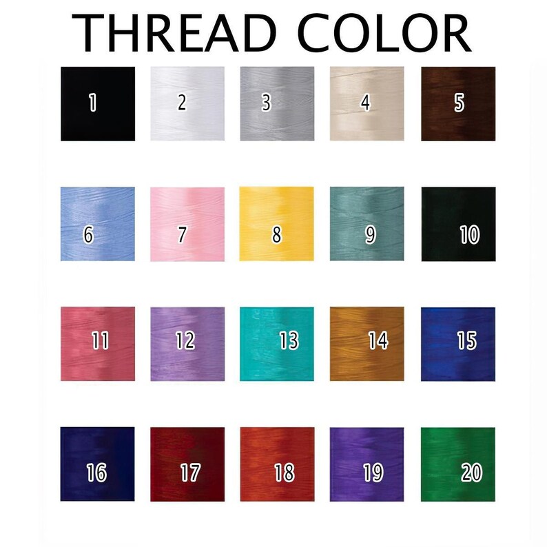 a collection of 16 different thread colors, each corresponding to a number from 1 to 20. The colors are arranged in a grid format, with each row representing a different color and each column representing a different number.
