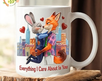 Disney Zootopia Couple Mug, Nick & Judy Love Coffee Cup, Personalized Cartoon Couple Mug, Valentine Gift for Couples