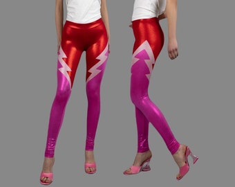 Lightning Bolt Leggings Red & Pink, by LENA QUIST