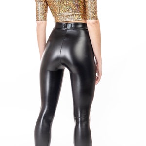 Women's Classic Side Sequined Synthetic Leather Leggings