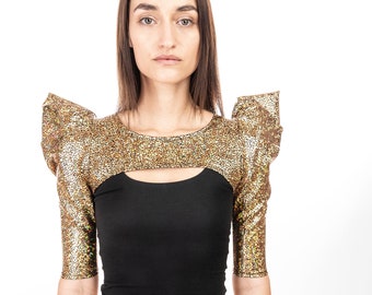 Rave Mini Bolero in Holographic Gold by LENA QUIST