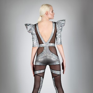 Futuristic Space Alien Silver Catsuit, Luxury Stage Costume by LENA QUIST image 2