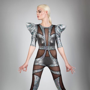 Futuristic Space Alien Silver Catsuit, Luxury Stage Costume by LENA QUIST image 1