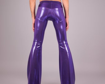 Purple Meggings, Flare Men's Leggings with Jeans Back Pockets, by Lena Quist