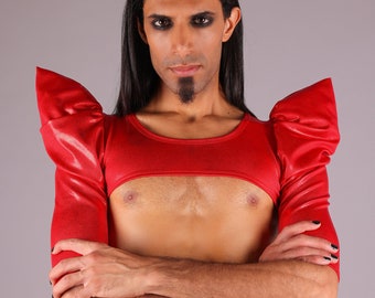 Men's Gay Pride Festival Mini Bolero Crop Top in Red Shiny Mystique, by LENA QUIST