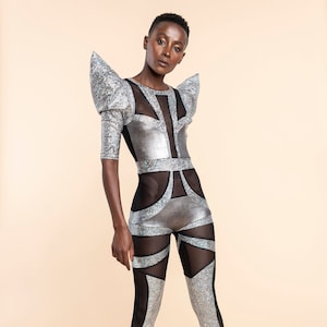 Futuristic Space Alien Silver Catsuit, Luxury Stage Costume by LENA QUIST image 5