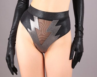 Sexy Lightning Bolt Thong with Sheer Mesh Front & High Waist, by LENA QUIST