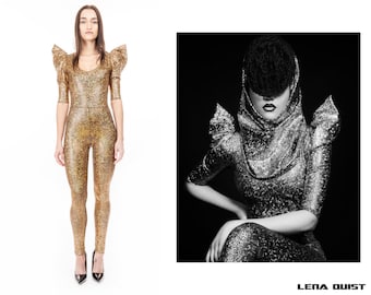 Futuristic Gold Spandex Catsuit, Circus Costume, by LENA QUIST