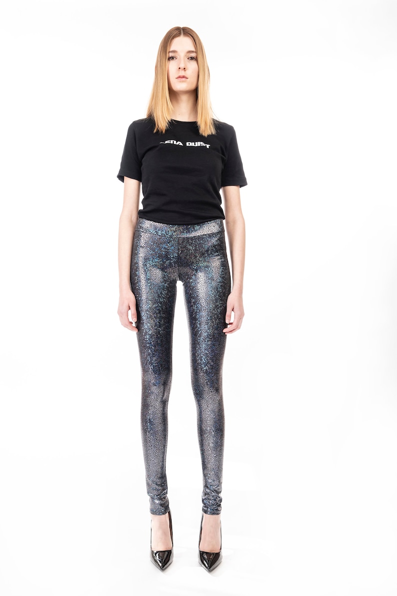 Leggings w. Jeans Back Holographic Black, Holographic Clothing, Holographic Leggings, LENA QUIST image 3