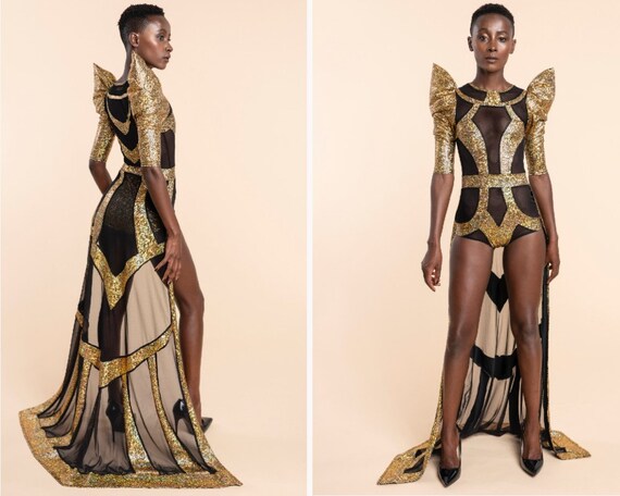 black and gold bodysuit