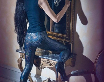 Leggings W. Jeans Back Holographic Black, Holographic Clothing