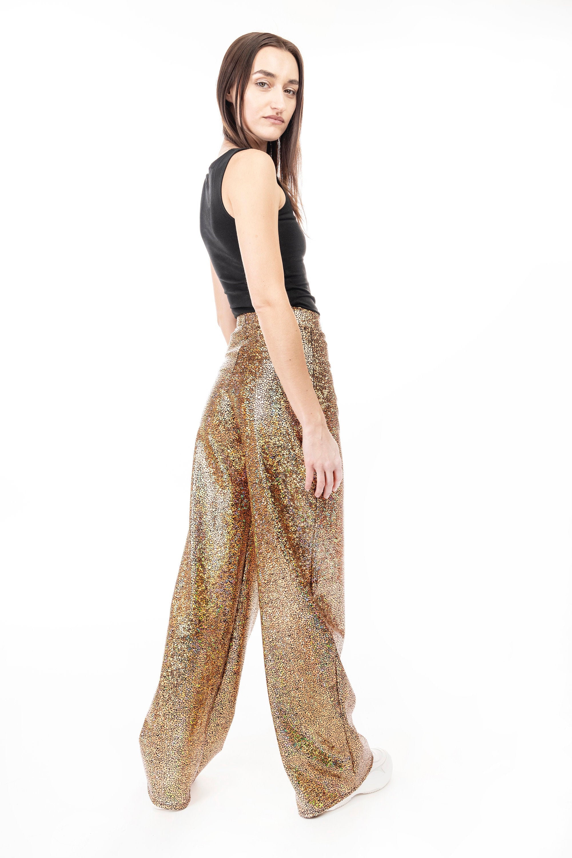 gold wide leg trousers
