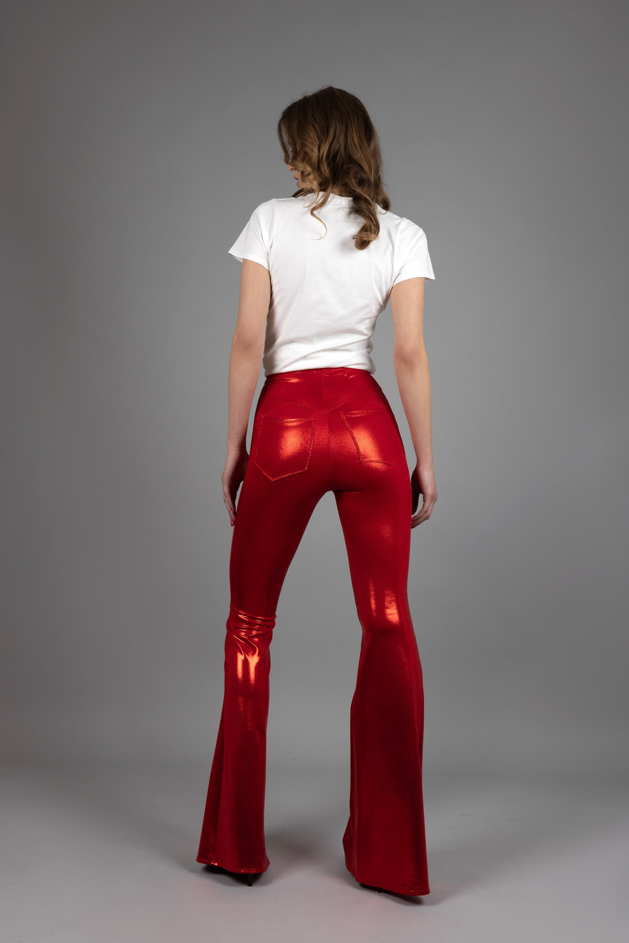 Shiny Metallic Disco Pants Womens Flare Pants Bell Bottom Trousers