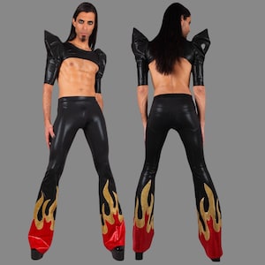 Men&#39;s Flames Flare Leggings Meggings, Glam Rock Stage Pants, by Lena Quist
