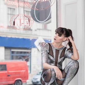 Futuristic Space Alien Silver Catsuit, Luxury Stage Costume by LENA QUIST image 9