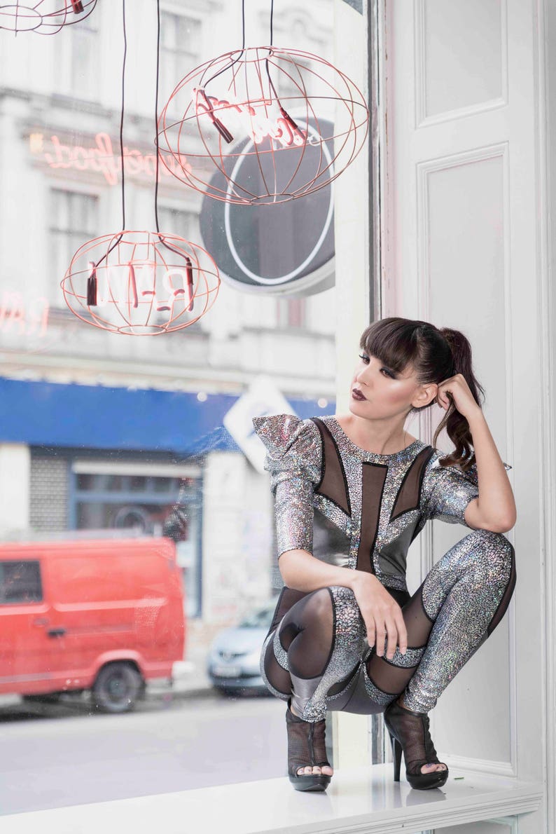 Futuristic Space Alien Silver Catsuit, Luxury Stage Costume by LENA QUIST image 9