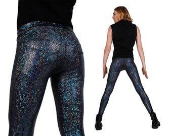 Festival Meggings in Black Holographic, Mens Leggings w. Jeans Back, by LENA QUIST