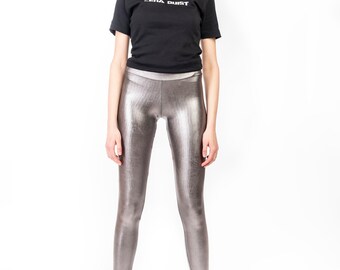 Gun Metal Metallic Leggings w Jeans Pockets, Futuristic Clothing, Cyberpunk  Clothing, LENA QUIST