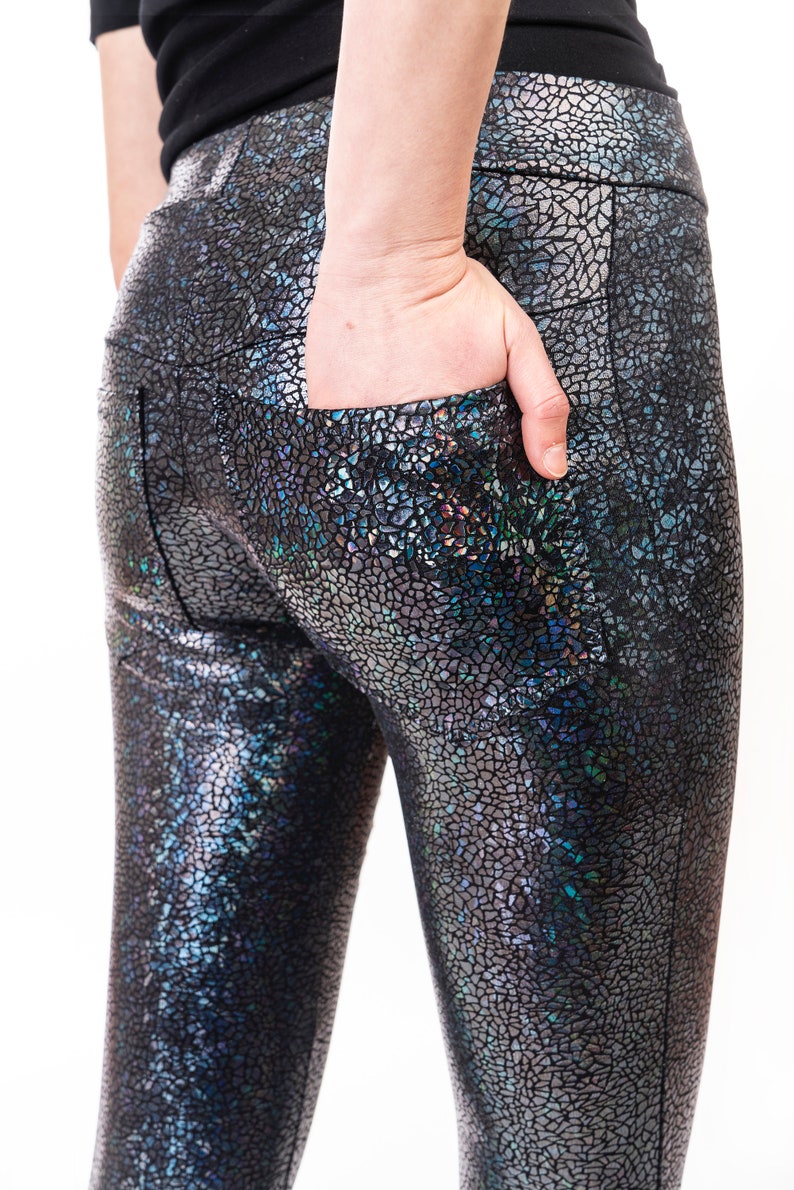 Leggings w. Jeans Back Holographic Black, Holographic Clothing, Holographic Leggings, LENA QUIST image 4