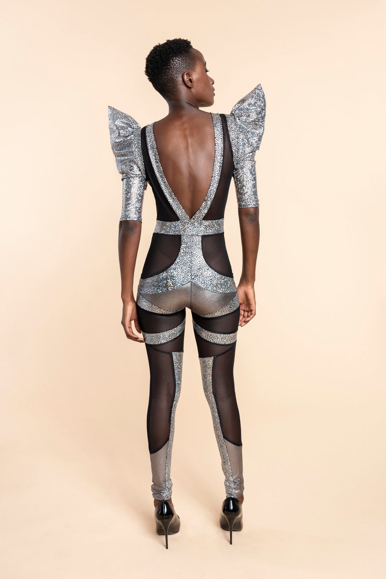 Futuristic Space Alien Silver Catsuit, Luxury Stage Costume by LENA QUIST image 4