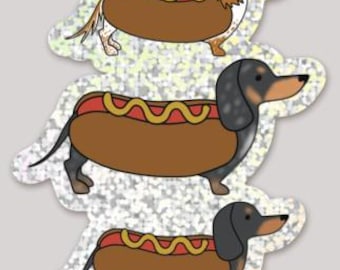 Glitter Hot Dog Dachshunds Sticker – Inspired by Margaret, Dorothy & Lucia – 3” Premium Vinyl Wiener Dog Decal, Funny Dog Lover Gift