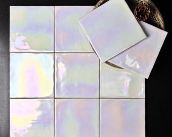 Iridescent Ceramic Tiles 132x132mm - Per Square Meter - Gentle Pearl Rainbow Holographic Finish