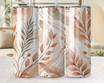 Floral Tumbler Wrap PNG, Abstract Leaves Design (Digital Download)