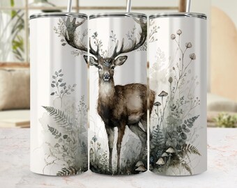 Majestic Deer Watercolor Tumbler Wrap, Forest Antler Buck Design (Digital Download)