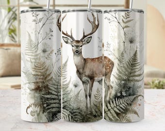 Woodland Deer Tumbler Wrap PNG, Forest Stag Watercolor Design (Digital Download)
