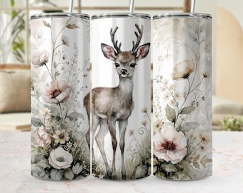 Watercolor Deer Tumbler Wrap, Floral Fawn Sublimation Design, Cottagecore Woodland Art (Digital Download)