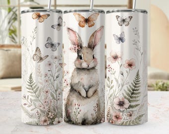 Watercolor Bunny Tumbler Wrap, Spring Floral Rabbit Design (Digital File)
