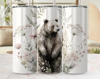 Watercolor Bear Tumbler Wrap | Woodland Forest Animal Sublimation Design (Digital Download)