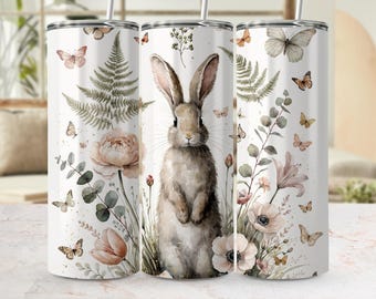 Watercolor Bunny Tumbler Wrap, Floral Rabbit Spring Design (Digital Download)