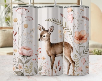 Watercolor Fawn Tumbler Wrap | Baby Deer Floral Cottagecore Design (Digital File)