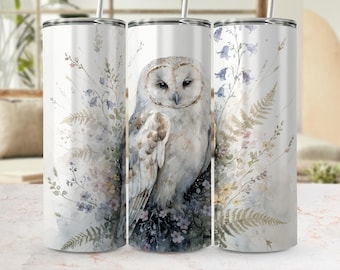 Akwarelowa sowa płomykówka na kubku | Wzór Woodland Floral Cottagecore (pobranie cyfrowe)