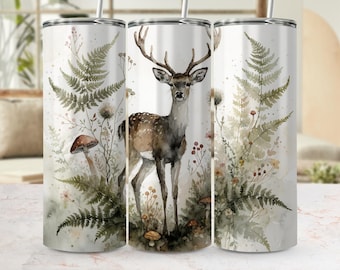 Watercolor Deer Tumbler Wrap PNG | Forest Stag Sublimation Design (Digital Download)