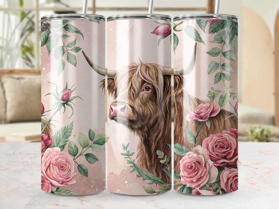 Cow Print Roses Floral Highland Cow Art Print, Pink Roses (digital Download) - Etsy