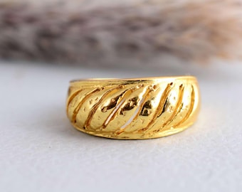 Handmade Brass Textured Band Ring – Wide Adjustable, Boho Chic