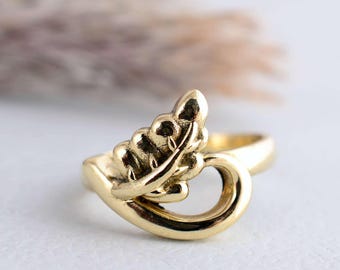Handmade Brass Leaf Ring – Boho Adjustable Statement Jewelry