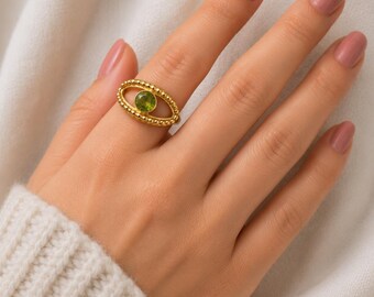 Natural Peridot Ring, Handmade Brass Ring, Green Gemstone Ring, Vintage Boho Jewelry, Gift for Her