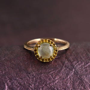 Handmade Moonstone Ring with Yellow Accents, Gold Bezel, Boho Jewelry, Statement Ring for Her, Unique Gift Idea