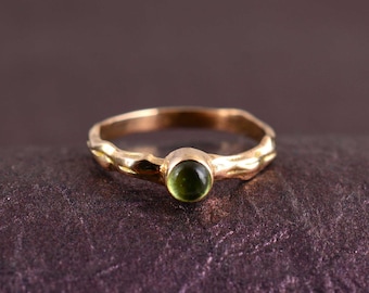 Handcrafted Peridot Brass statement Ring, Gold Plated Band, Minimalist Boho Ring
